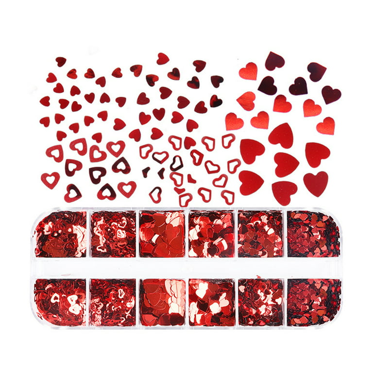 Kalolary 36 Boxes 3D Heart Nail Art Sequins Glitter, Colorful Heart Shaped  Nail Glitter Sequins Acrylic