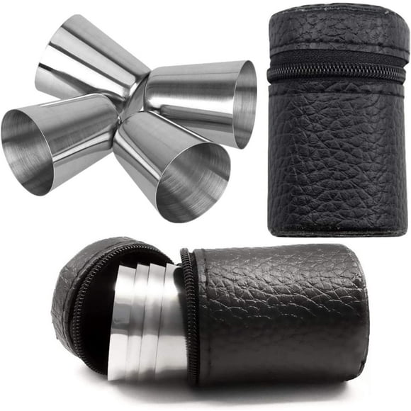 Pcs 30ml Stainless Steel Shot Glasses Unbreakable Wine Glass Schnapps Cups with 1 Pcs Portable Black Leather Case Set