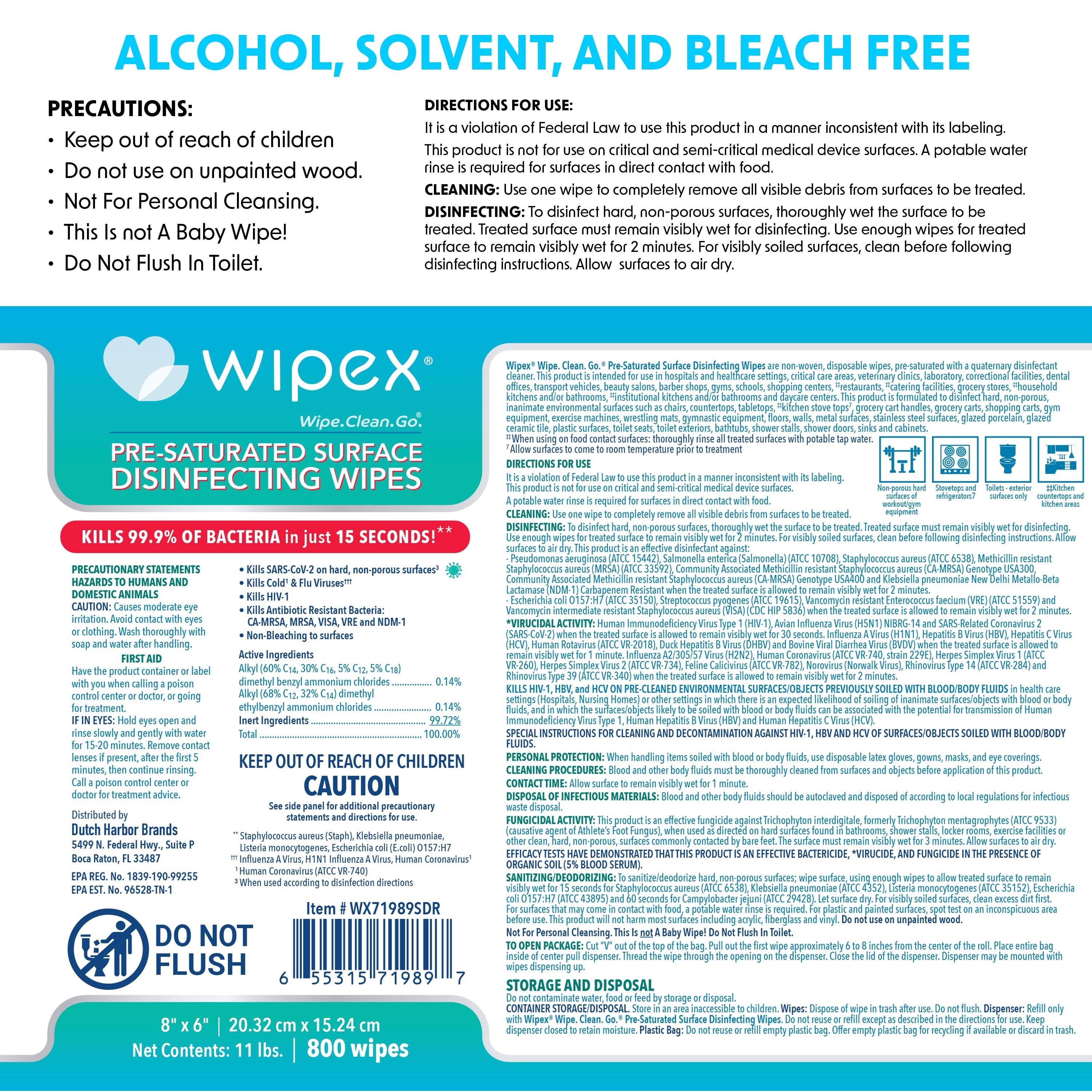 Wipex Antibacterial Gym Wipe Refills - EPA Registered Disinfecting Cleaning Wipes for Refills, 4pk Case