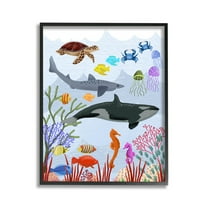 Stupell Industries Aquatic Animals Underwater Animals & Insects Painting Black Framed Art Print Wall Art, 11 x 14
