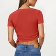 thumbnail image 4 of Camiseta de Manga Corta de las Mujeres Cuello Redondo Duro Dibujo Cuerda Color Sólido Casual, Top Ligero para el Día Y el Trabajo, 4 of 8