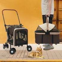 2 Tiers Dog&Cat Stroller Foldable Pet Stroller Coffee Color Foldable Pet Stroller for Small&Medium Dogs