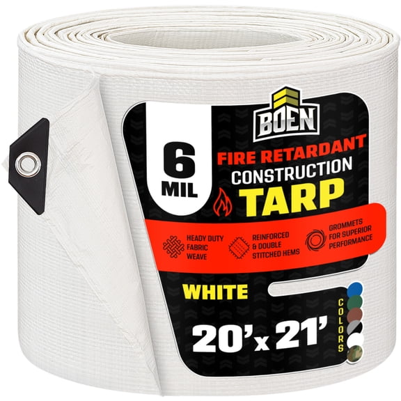 20 ft. x 21 ft. White Fire Retardant Construction Tarp