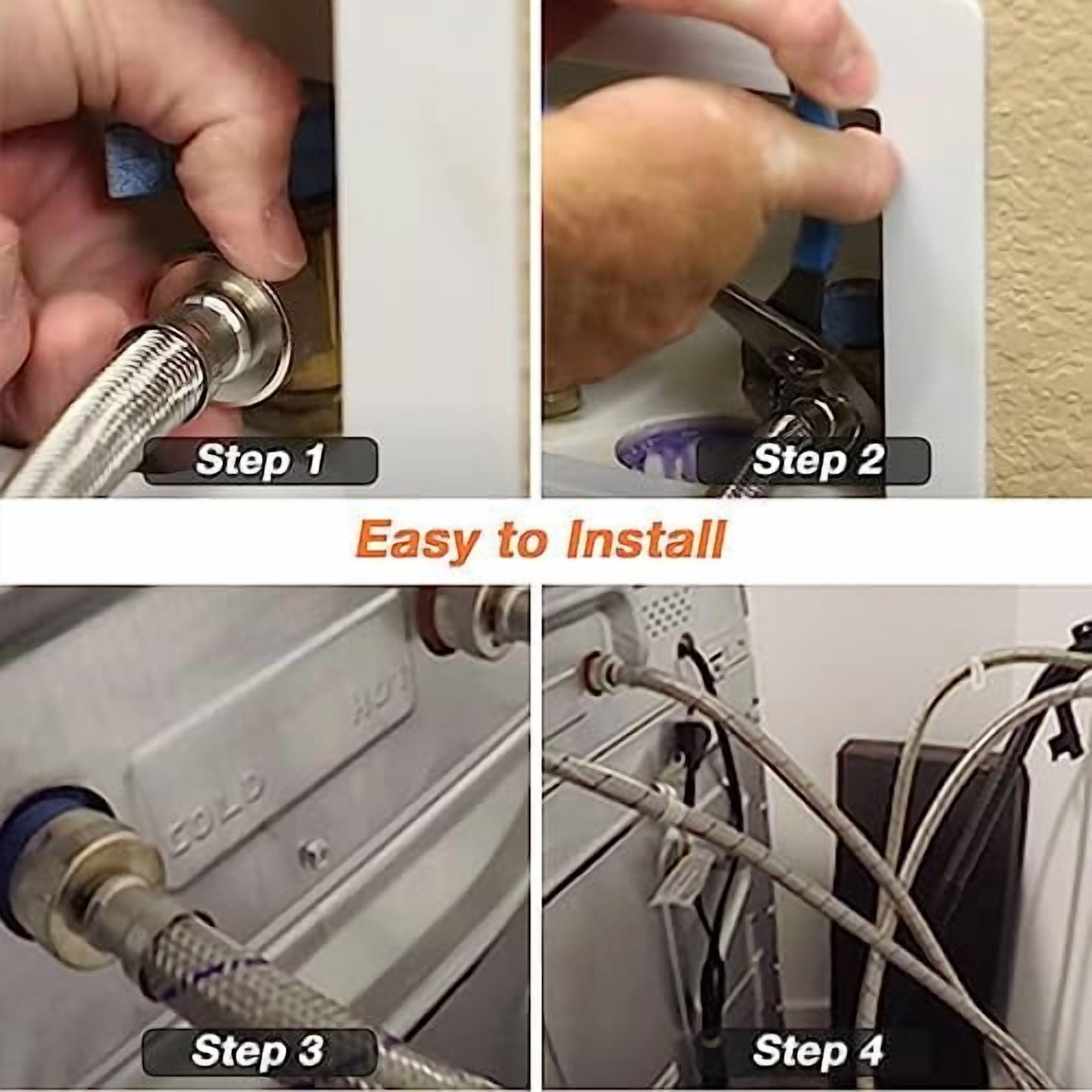 15ft LONG Washing Machine Hoses UPGRADE by- Braided Stainless Steel Washer Hoses - Hot and Cold Water Lines 3/4'' Standard Interface -Burst Proof Leak Free Hose (2 Pack) - 10 YEARS GUARANTEE$$