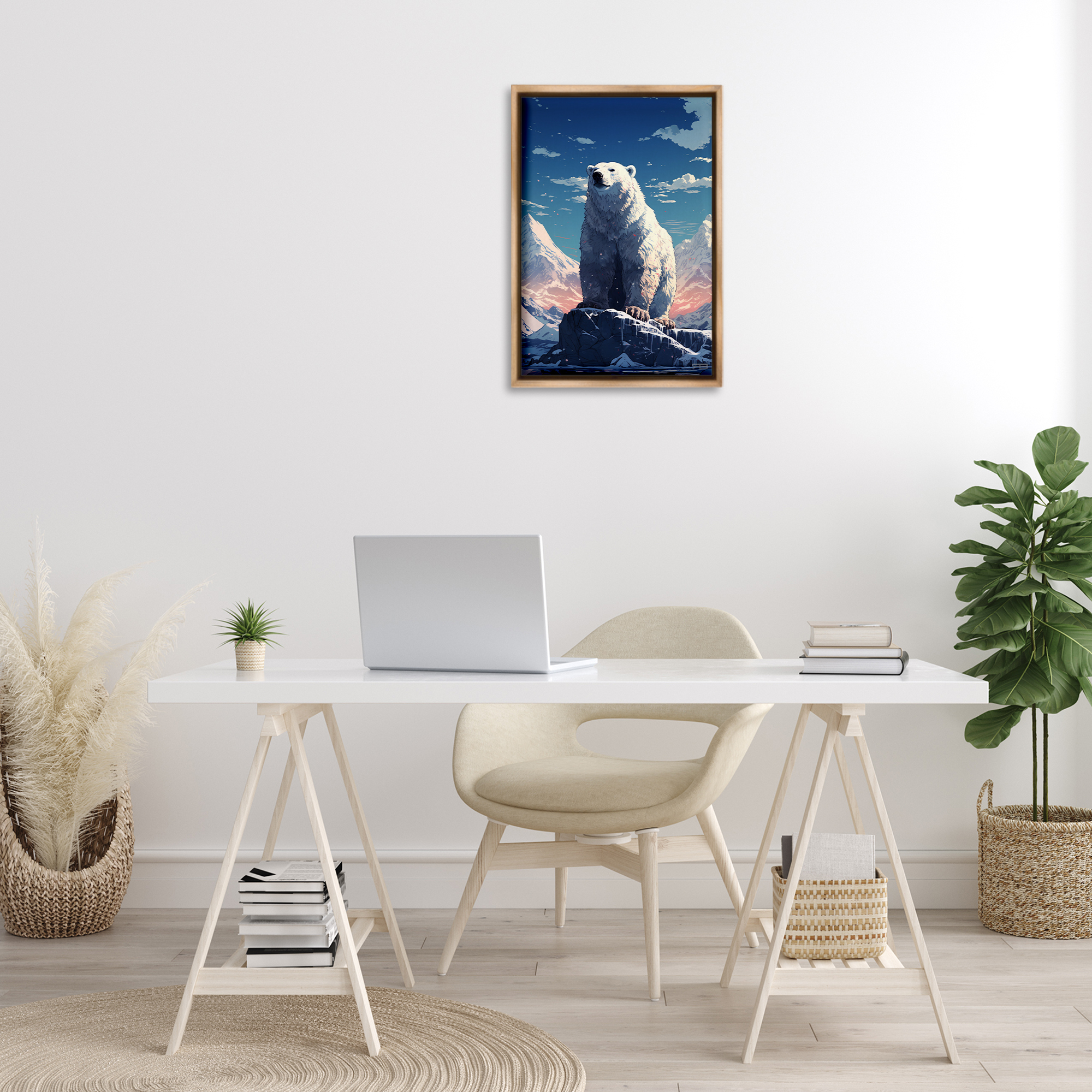 Stupell Industries Snowy Polar Bear Animals & Insects Painting Brown Floater Framed Canvas Art Print Wall Art, 17 x 25
