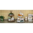 thumbnail image 6 of Hanobe Farmhouse Wooden Two Tiered Tray Stand:  2 Tier Trays Decor Wood for  Kitchen Island Decor Home Decor Living Room Coffee Table Centerpieces（Brown）, 6 of 12