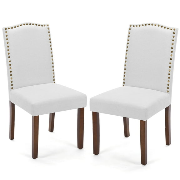 ZUNMOS Set of 2 Upholstered Fabric Dining Chairs with Nailhead Trim and Wood Legs - Modern Armless Kitchen Side Chairs for Living Room and Dining Room, Gray