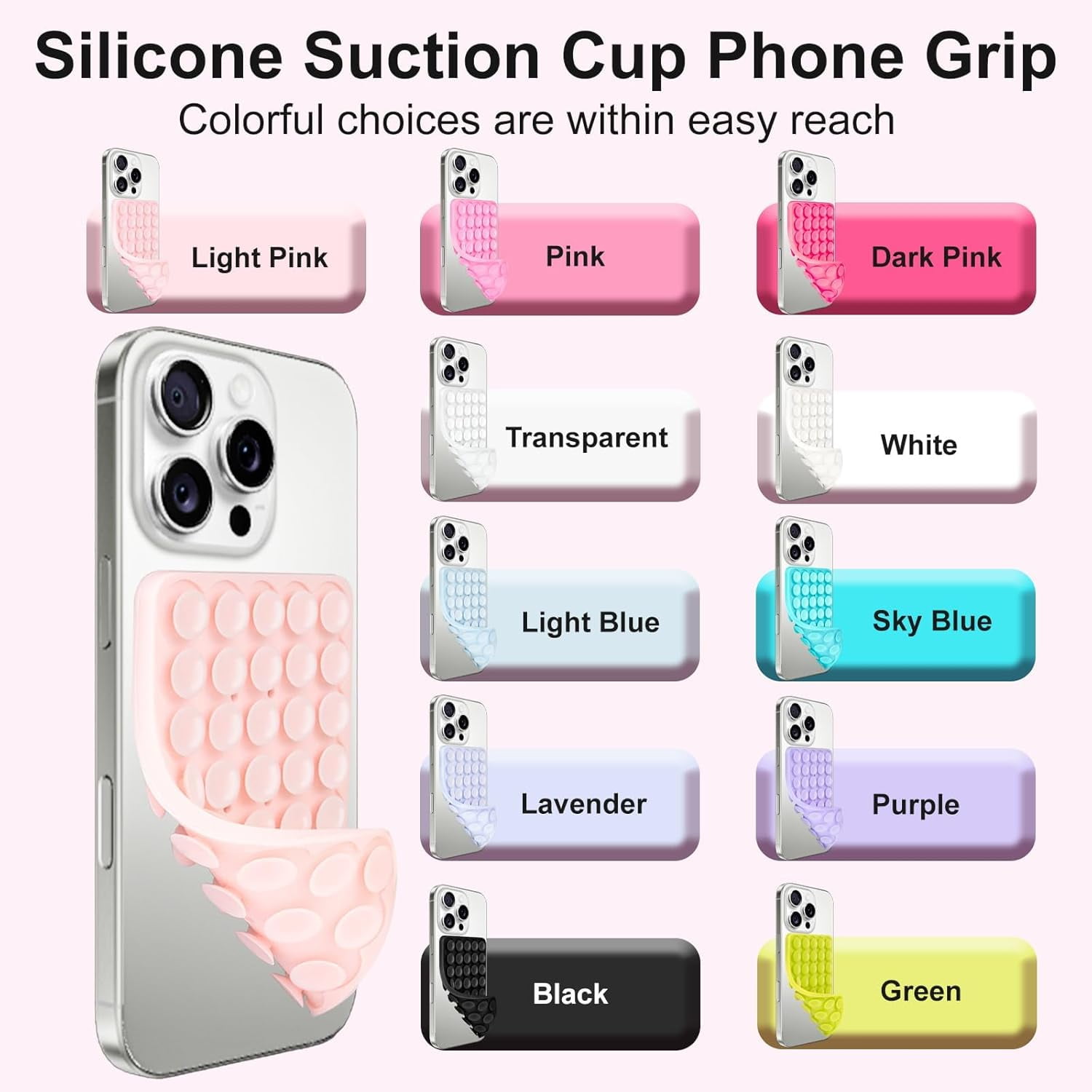 MKEUDQ-1 Pack Green Double Sided Silicone Suction Cup Phone Case Mount, Hands-Free Strong Grip Holder for Selfies and Videos, Compatible with iPhone and Android