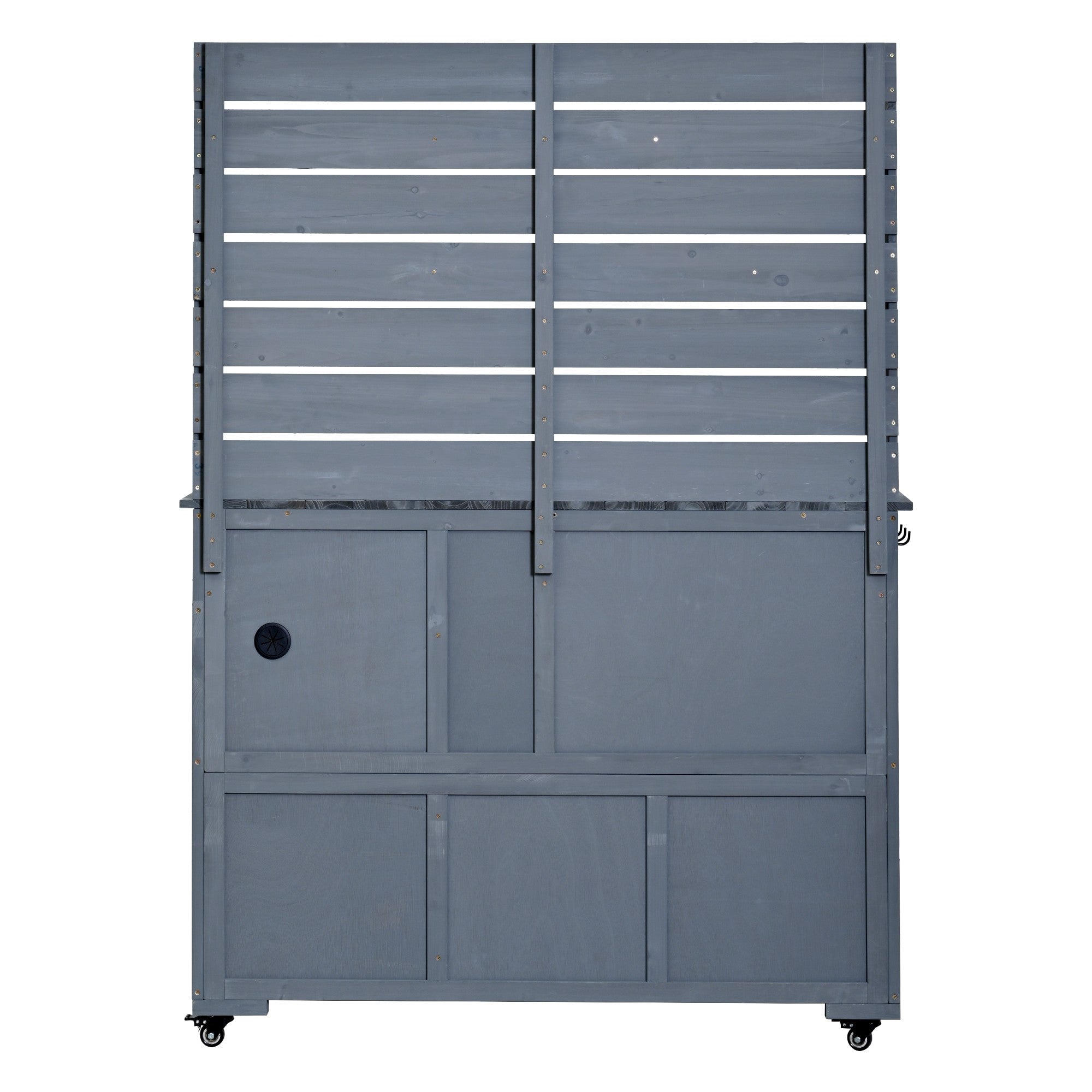 Sailvan 65''H Wood Patio Kitchen Island & Garden Potting Bench,Outdoor Grill Prep Cart with Storage Cabinet,Hutch Top and Wheels Gray