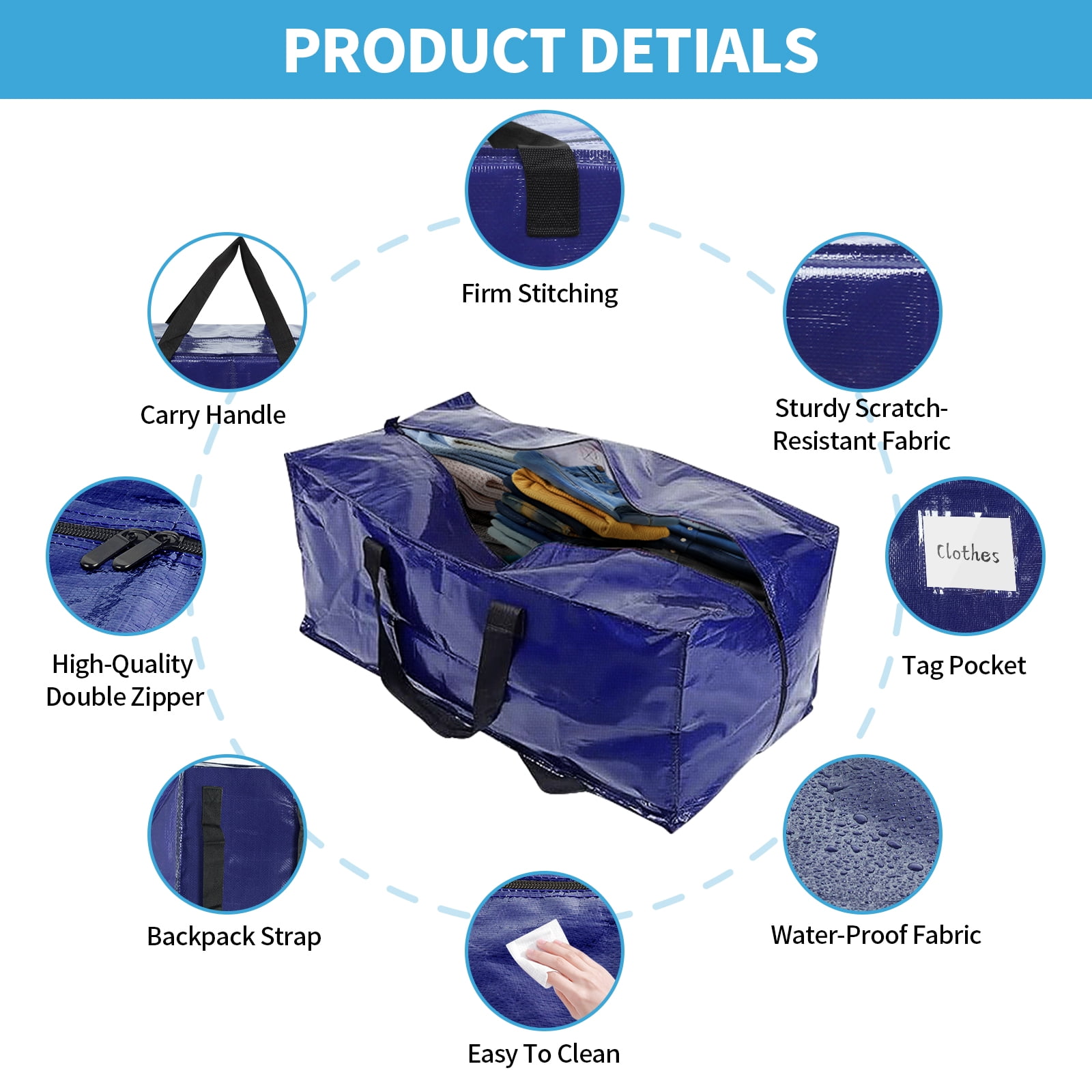 PHANCIR Moving Bags Heavy Duty Extra Large with Handles& Backpack Straps and Zippers, Waterproof & Puncture Resistant 4 Pack