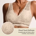 thumbnail image 3 of Xijirk Women Wirefree Bra Floral Lace V Neck Wide Shoulder Straps Full Lace Bralette for Daily Casual Indoor Wear,Khaki,XL, 3 of 6