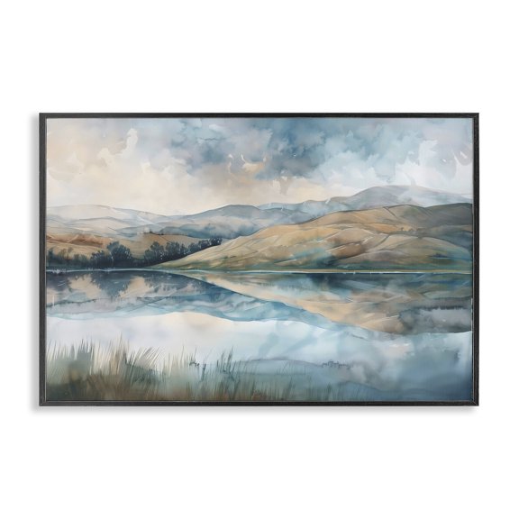 Stupell Industries Coastal Lake Reflecting Rolling Hills Black Framed Giclee Art, 18 x 12, by LSR Design Studio