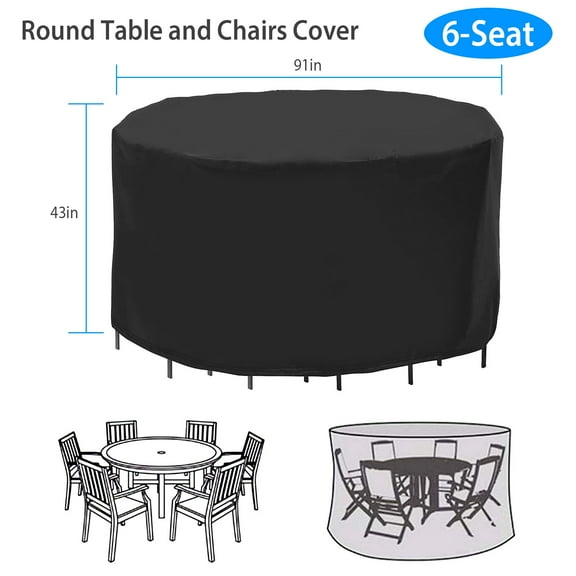 Moclever Furniture Cover, 91x43in Round Table Cover 6 Seat UV Waterproof Resistant Outdoor Furniture Protector for Small Round Table Chairs Set