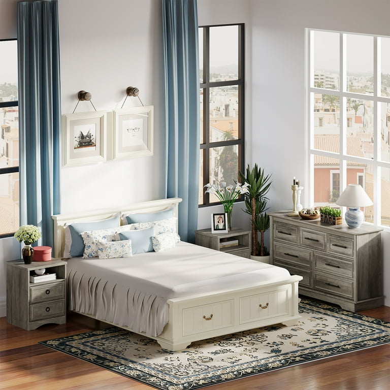 rustic grey dresser and nightstand set Holliwill Dresser Nightstands Set, 7 Drawers Dresser and 2pcs Bedside Table for Bedroom, Rustic Grey, Size: 53.5, Gray