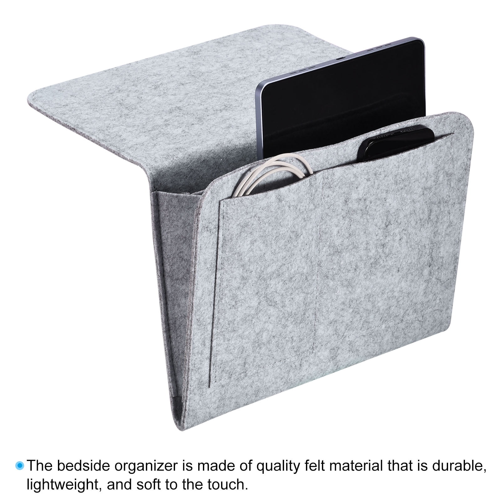 Unique Bargains Felt Bedside Hanging Organizer for Remotes and Phones Light Grey 11"