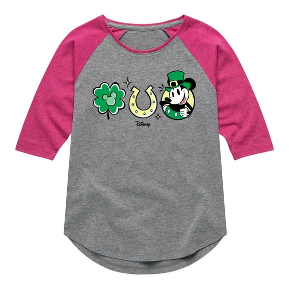 Disney - Mickey St Patricks Icons - Toddler And Youth Girls Raglan Graphic T-Shirt