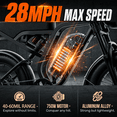 thumbnail image 4 of Electric Bike for Adults, 750W Motor, 48V 15Ah Battery, 28MPH 40-60 Miles, 2-Seater, Age Range 18+ Years, 20" Fat Tire, UL2849, 4 of 13