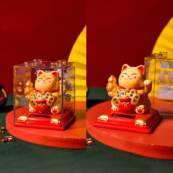 AOQIANLAN Lucky Cat Mascot Statue Cute Waving Beckoning Cat For House Car Bonsai Front Desk Decoration Crafts Feng Shui Ornament Figurines Gourd cat-yellow