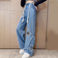 thumbnail image 5 of Sopiago Girls' Jeans Elastic Waist Cool Ripped Jeans Washed Denim Wide Leg Ripped Denim Jean Baggy Jeans for Girls Blue,6-7 Years, 5 of 7