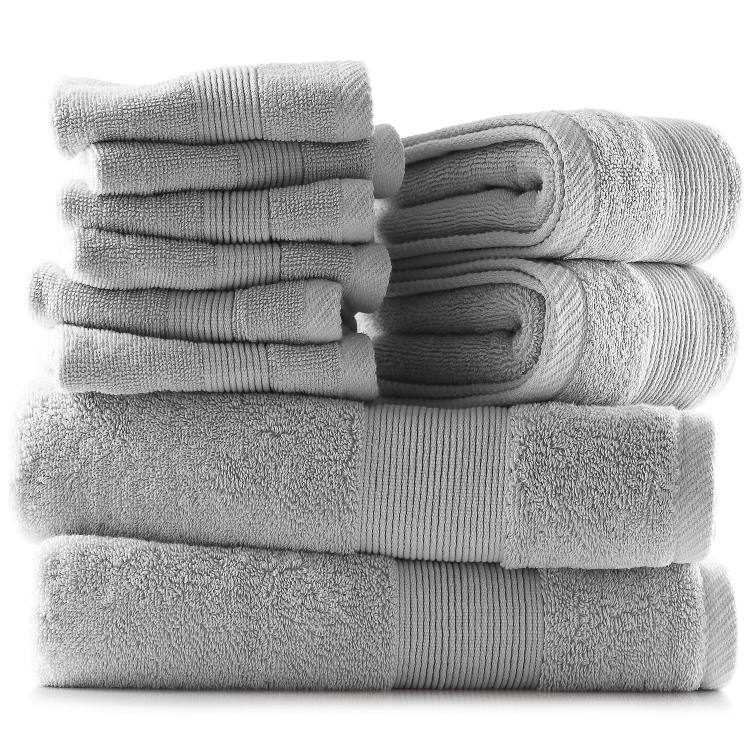 Clara Clark Bath Towels Set, 100% Cotton Luxury Softness 10 Pc Set, Gray