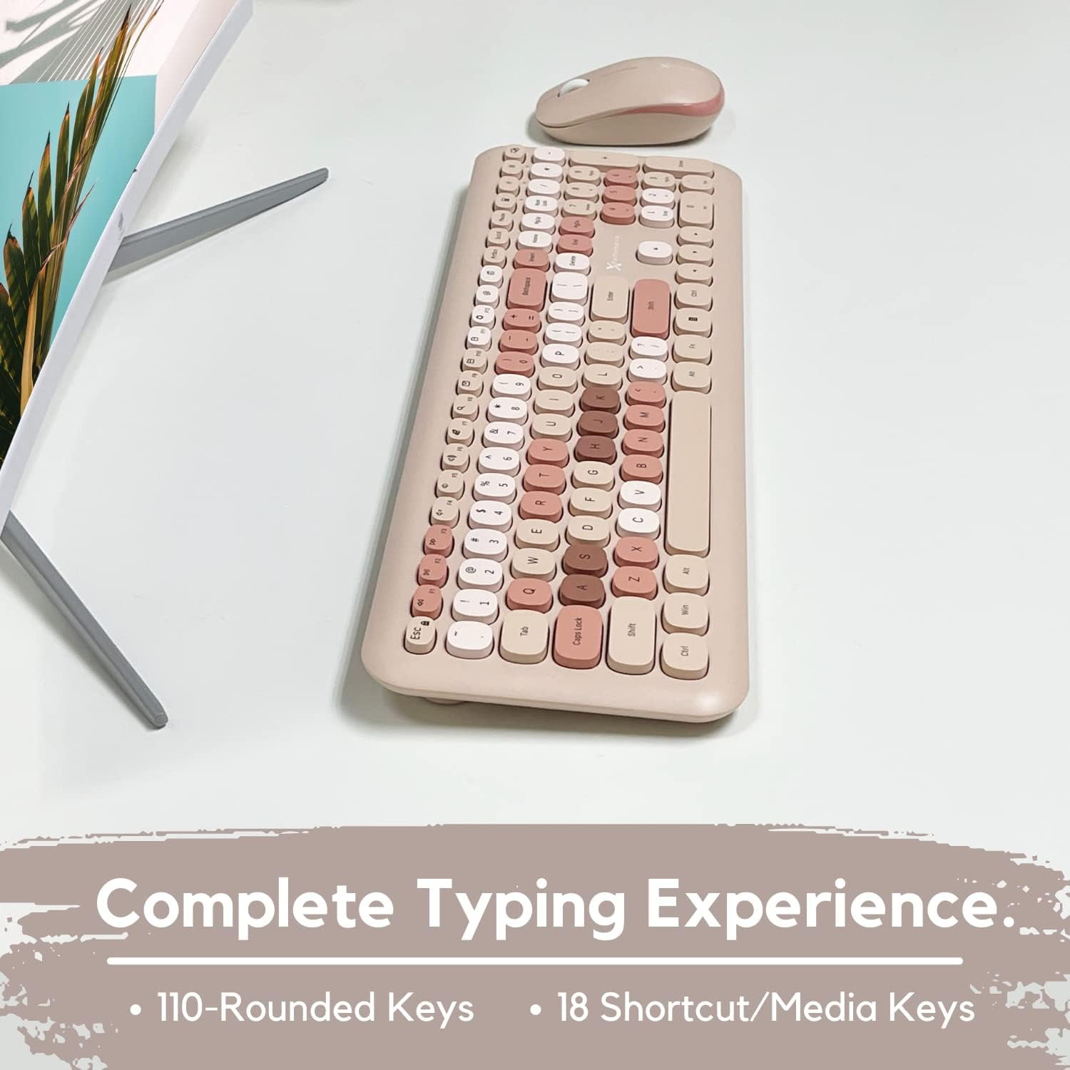 X9 Performance Colorful Keyboard and Mouse Combo - 2.4Ghz Wireless - Transform Your Space with a Cute Wireless Keyboard and Mouse Set (110 Keys and 18 Shortcuts) - for PC and Chrome (Brown)
