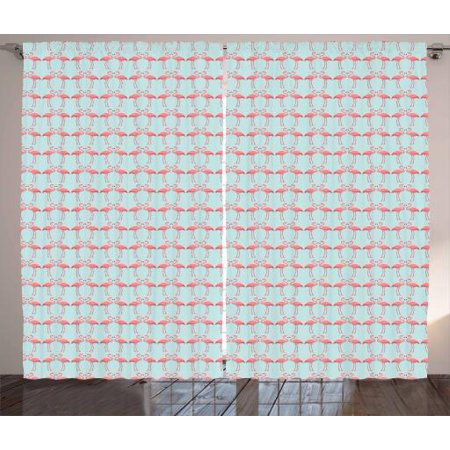 Blue And Coral Curtains 2 Panels Set Flamingo Birds Pattern Hawaiian Fauna Illustration In Pastel Shades Window Drapes For Living Room Bedroom 108w