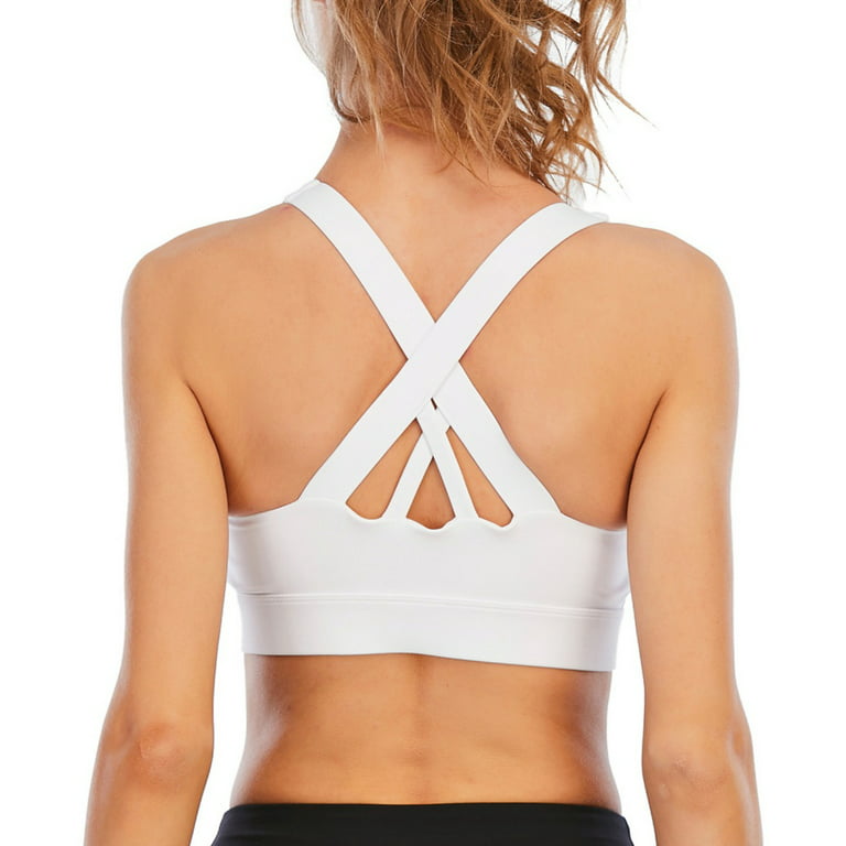 Zipper in Front Sports Bra for Women, Criss-Cross Back Padded Strappy  Sports Bras Back Support Workout Top 