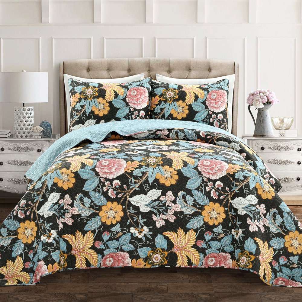 Lush Decor Floral Cotton Quilt Sets, King, 3Pieces