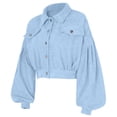 thumbnail image 5 of DeHolifer Women's Cropped Shacket Button Down Lapel Long Sleeve Corduroy Crop Jacket Light Blue L, 5 of 8