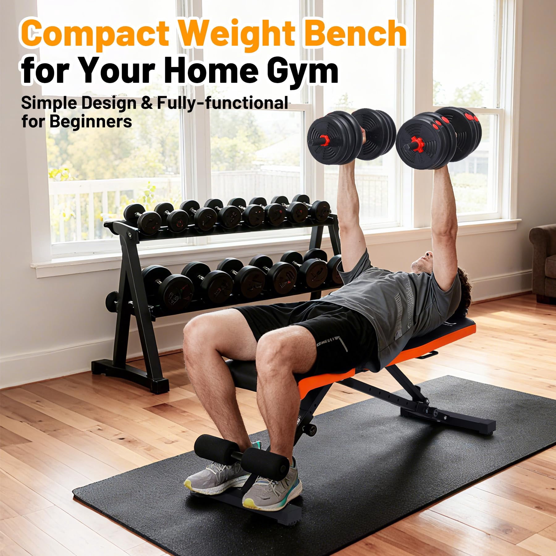 Adjustable Weight Bench, 800 LB Capacity Heavy Duty Workout Bench Press Decline/Flat/Incline for Home Gym Strength Training, Full Body Workout, Quick Fold Space Saving