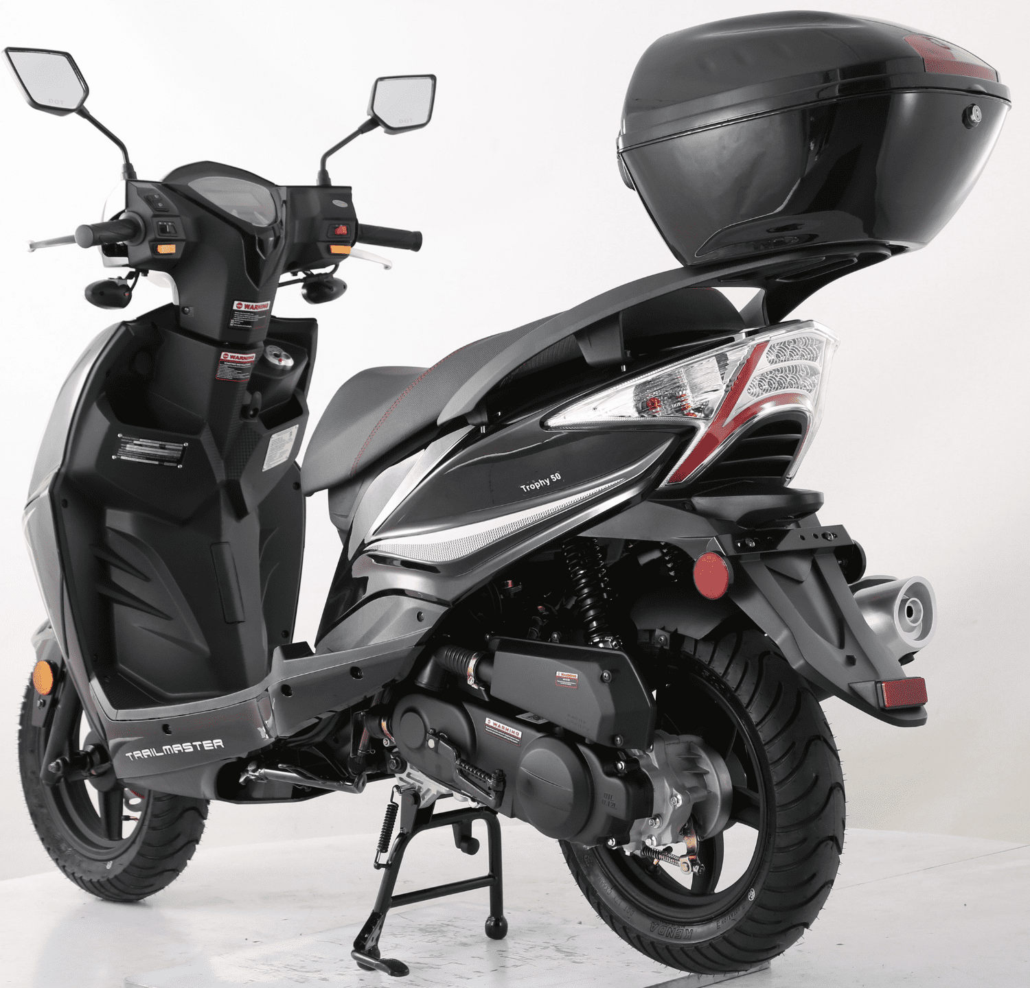 Trailmaster Trophy 50cc Scooter/Moped, Automatic CVT, Electric & Kick Start, 12-inch Aluminum Rims, Optional Color-Matched Locking Trunk (Black)
