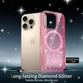 thumbnail image 4 of Designed For iPhone 16 Pro Phone Case,Crystal Glitter Bling Back,Compatible with Mag-Safe,Shockproof Sparkly Cute Women Girl Cover,Ultra Slim Anti-fall Drop Protection,Durable Phone Case,Pink, 4 of 7