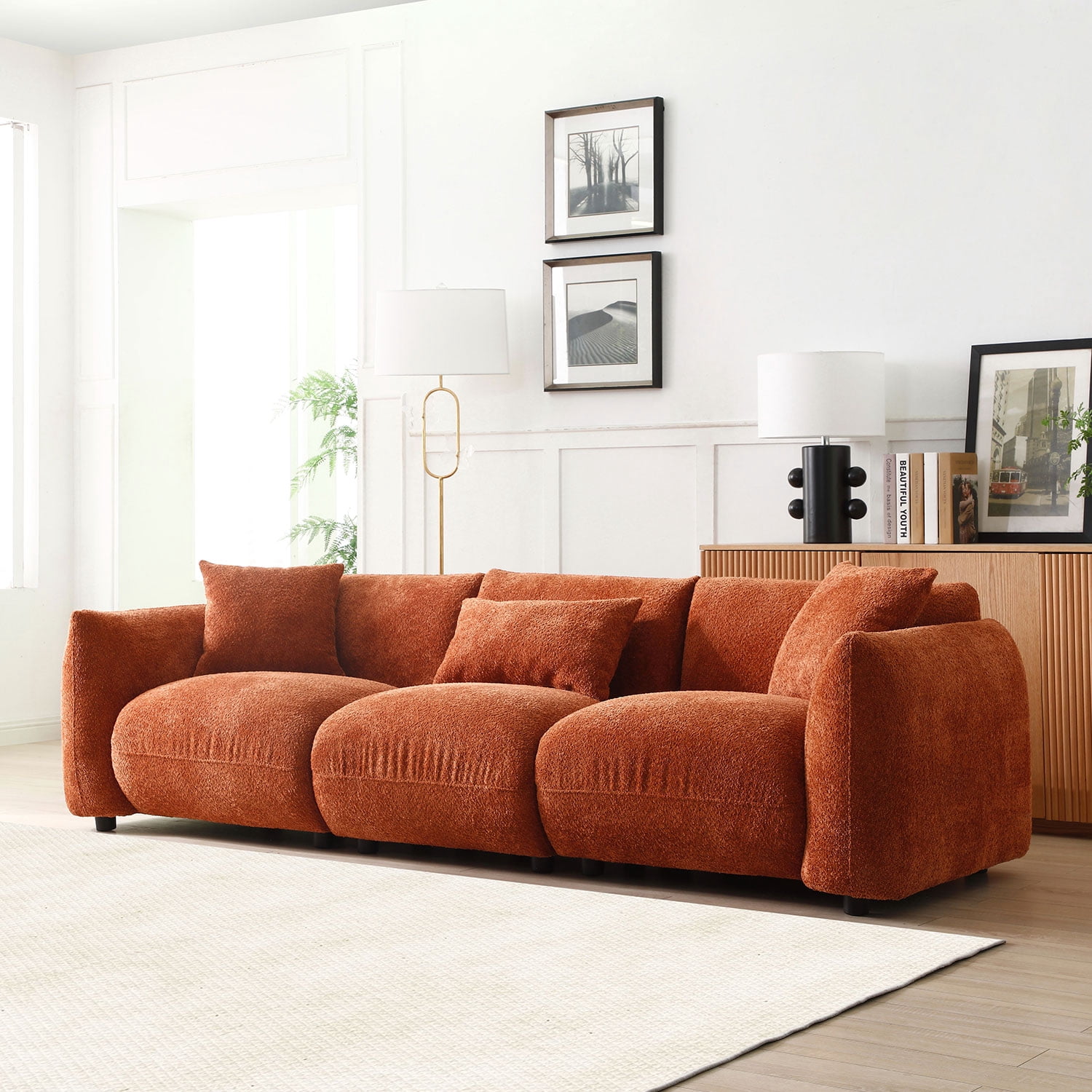 Kevinplus Mid-Century Modern Comfortable 3 Person Sofa, Lamb Wool