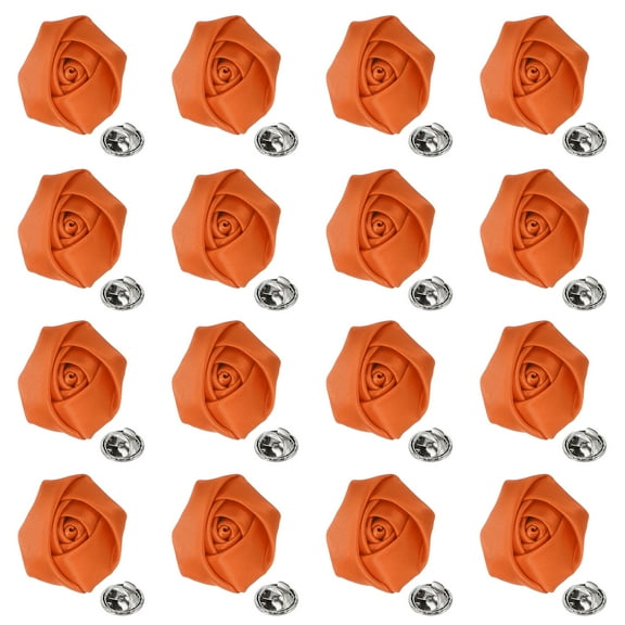 Uxcell 16 Pcs Lapel Flowers for Men Suits, 2 Inch Lapel Pin for Men Satin Rose Artificial Fabric Flowers Brooch Boutonnieres for Wedding Party Prom Ceremony, Orange