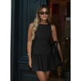thumbnail image 6 of Women Dresses Cute Sleeveless Boat Neck Bowknot Ruffle Pleated A Line Flowy Zipper Mini Dress Black XS, 6 of 9