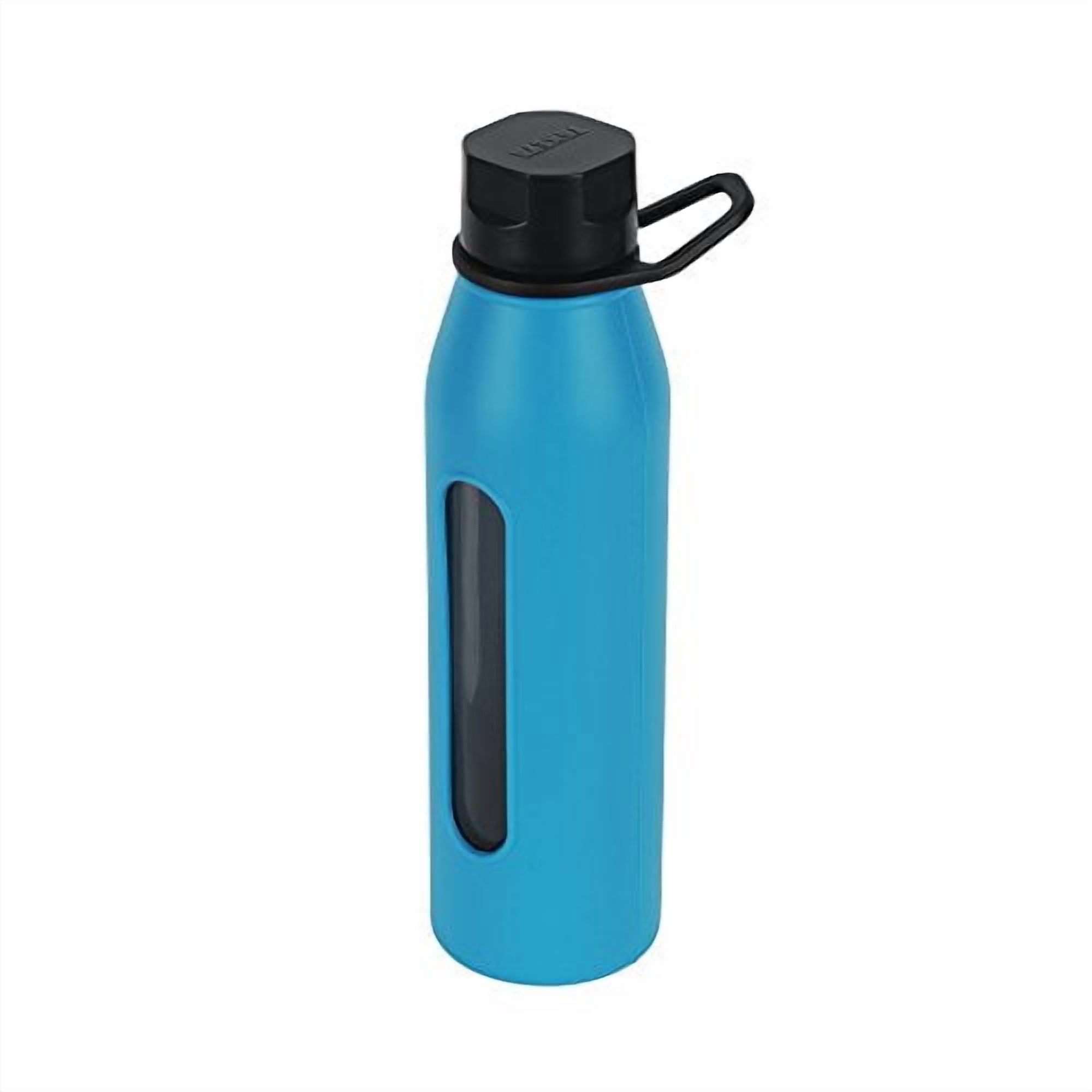 Takeya Classic Glass Water Bottle with Silicone Sleeve and Twist Cap, 22 Ounce, Cobalt