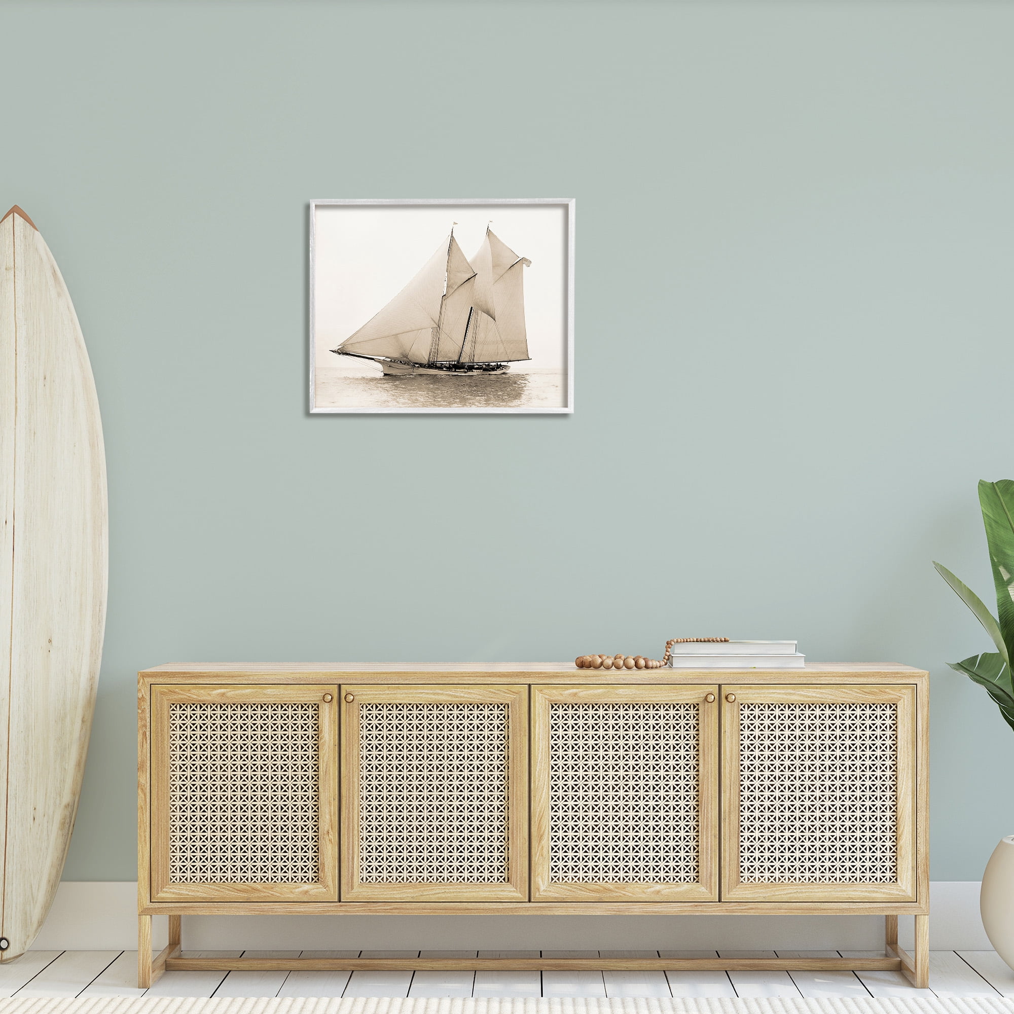 Stupell Industries Vintage Sailing Yacht Transportation Photography White Framed Art Print Wall Art, 30 x 24