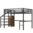 thumbnail image 5 of JERFIT Queen Loft Bed Frame with L-Shaped Desk, Wardrobe Stairs, USB Charging LED Lights, Space-Saving Metal Bunk Bed for Small Rooms, Black Woodgrain Finish, 5 of 10