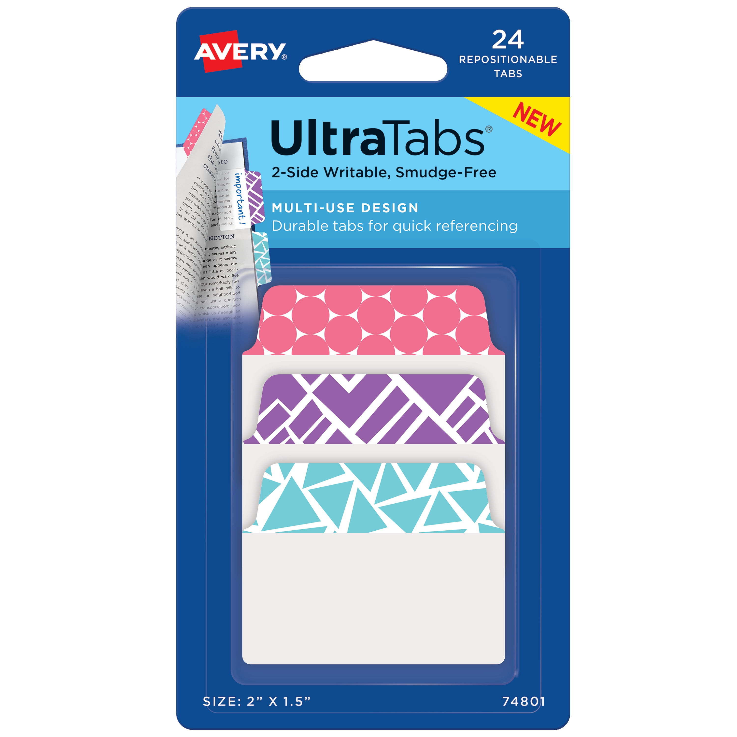 Multiuse Ultra Tabs, 2' x 1.5', 24 Tabs, Assorted Pastel Designs