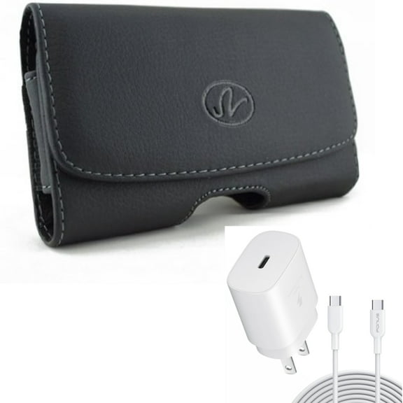 Leather Case Belt Clip w PD Type-C 25W Fast Home Charger for Samsung Galaxy A53 5G,A33 5G Phones - Swivel Holster Loops Cover, 10ft USB-C Cable Quick Power Adapter