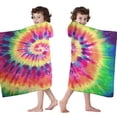 thumbnail image 4 of Colorful Tie Dye Pattern Hooded Bath Towel，60"x35" for Ages 3 To 12 Kids, Quick Dry Lightweight Soft Microfiber Hood Beach Towel Cover Up for Kids, 4 of 7
