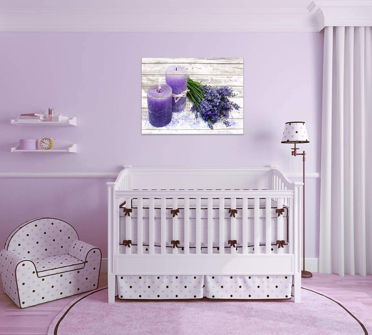 Canvas Wall Art for Bathroom Purple Candles and Lavender Flower Painting Pictures Print on Canvas prints Ready to Hang wall decor for living room bedroom Decoration Modern Home Decor Artwork