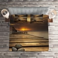 thumbnail image 2 of Ambesonne Coastal Quilted Coverlet 3 Pcs, Black Sea at Dusk Pier, King Size, Brown Yellow Grey, 2 of 2