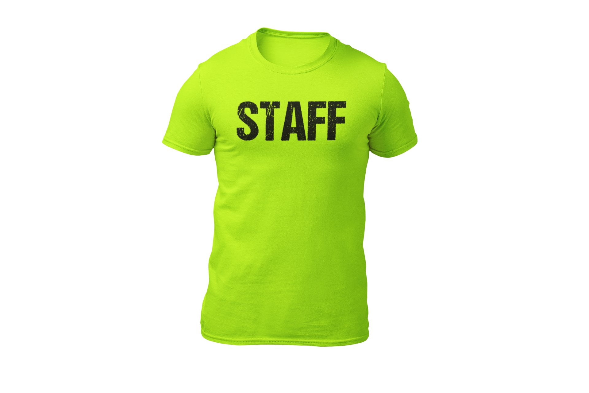 Neon Staff T-Shirt Front & Back Print Mens Event Shirt Yellow Tee