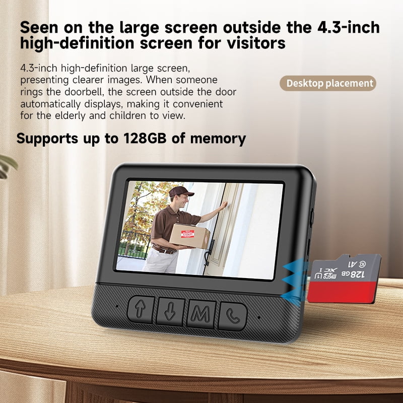 Visual Smart Video Doorbell 4.3 Inch Color Display Auto Capture Auto Recording 128GB TF Card Support Home Security Black