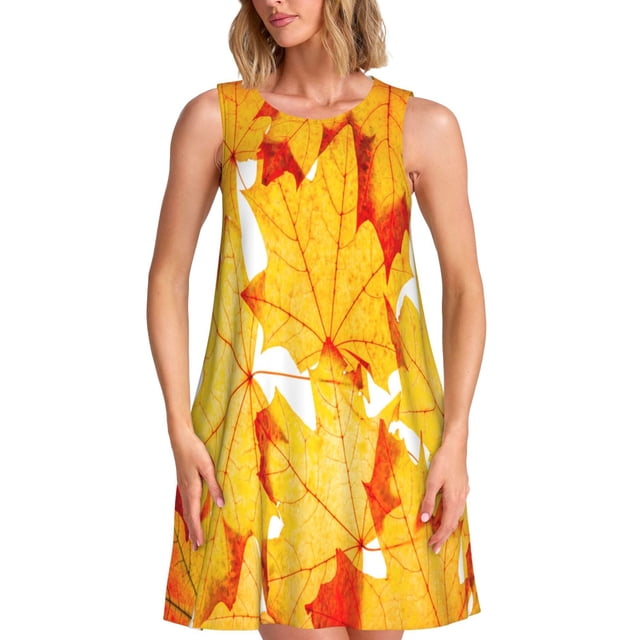 Disketp Autumn Maple Leaves para Vestido sin Mangas para Mujeres, Vestidos de Verano para Mujeres, Casual y Holgado para la Playa
