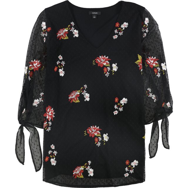 Alfani Blusa bordada para mujer, negra, extra pequeña