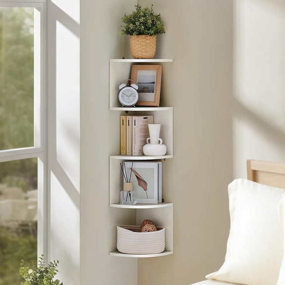 Corner Wall Shelf Floating Bookshelf Hanging Corner Shelf White Storage Rack Wall Mount Shelves  for Bedroom Office and Living Room(7 Layers) ﻿