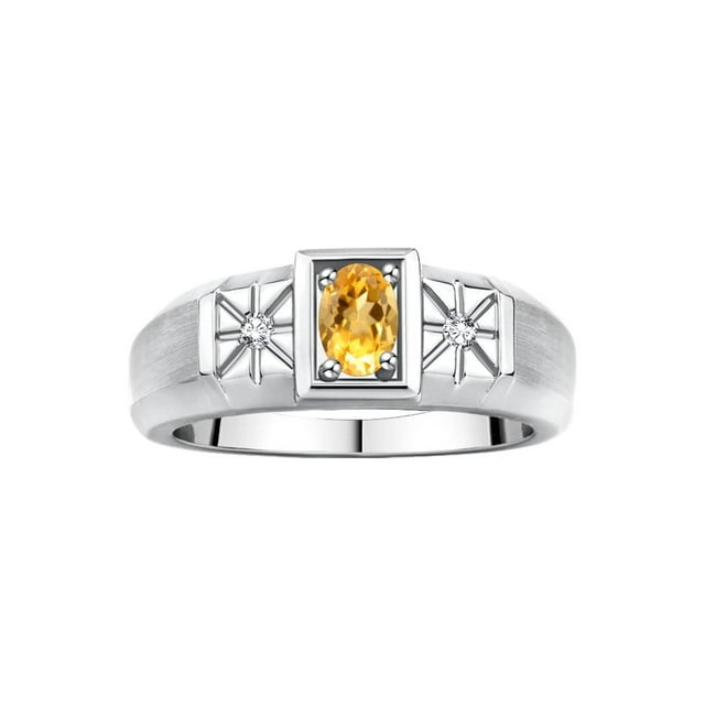 RYLOS Men's Rings Sterling Silver Classic 6X4MM Oval Gemstone & Diamond Ring Citrine November Birthstone Rings For Men, Silver Rings, Size 8