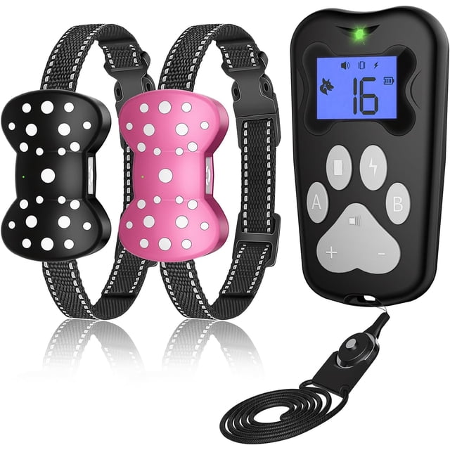 Collar eléctrico para 2 perros (5-130 lbs) — Recargable e impermeable IPX7 — Collar de adiestramiento con alcance de 3300 pies — Con mando a distancia — Para perros pequeños(Rosa + Negro)